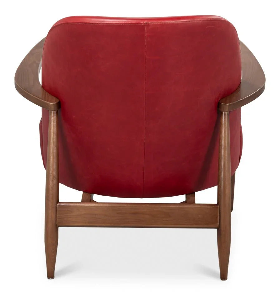 Pindar Red Leather Armchair - LOOMLAN - Sarreid - Club Chairs