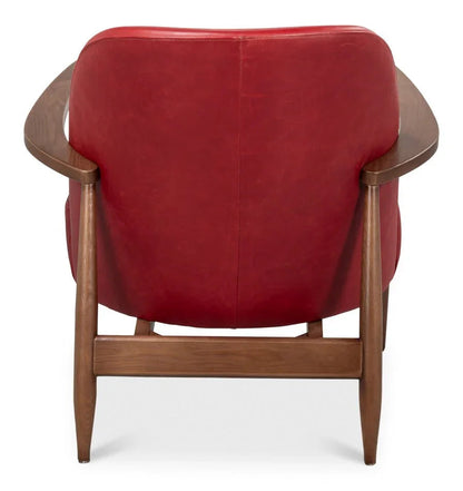Pindar Red Leather Armchair - LOOMLAN - Sarreid - Club Chairs