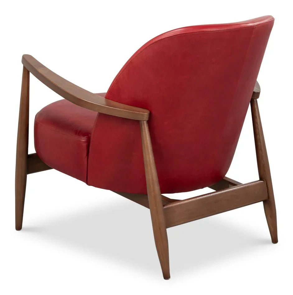 Pindar Red Leather Armchair - LOOMLAN - Sarreid - Club Chairs
