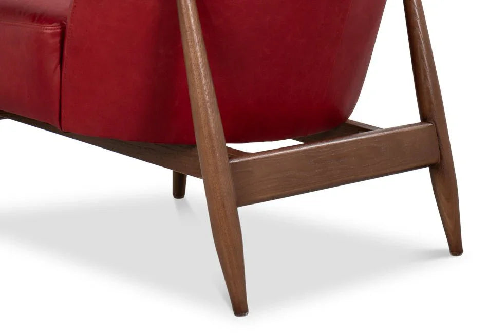 Pindar Red Leather Armchair - LOOMLAN - Sarreid - Club Chairs