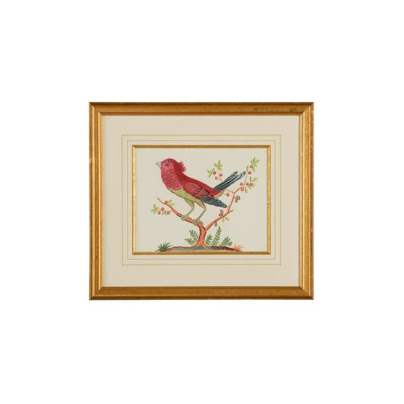 Pink Bird/Black Tail Gold Framed Watercolor Artwork-Framed Wall Art-Chelsea House-LOOMLAN