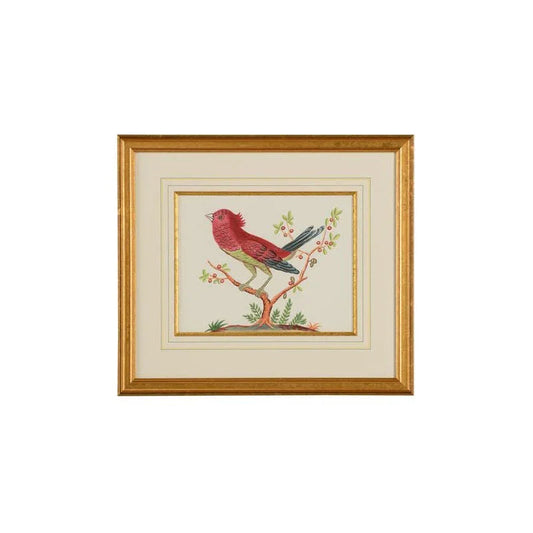 Pink Bird/Black Tail Gold Framed Watercolor Artwork-Framed Wall Art-Chelsea House-LOOMLAN
