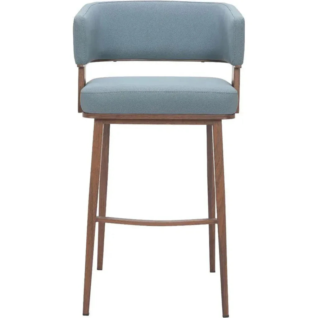 Poise Wood and Steel Blue Barstool 2PC - LOOMLAN - Zuo Modern - Bar Stools
