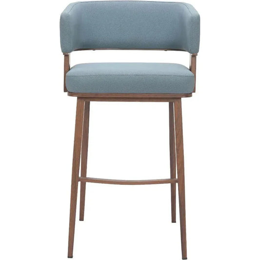 Poise Wood and Steel Blue Barstool 2PC - LOOMLAN - Zuo Modern - Bar Stools