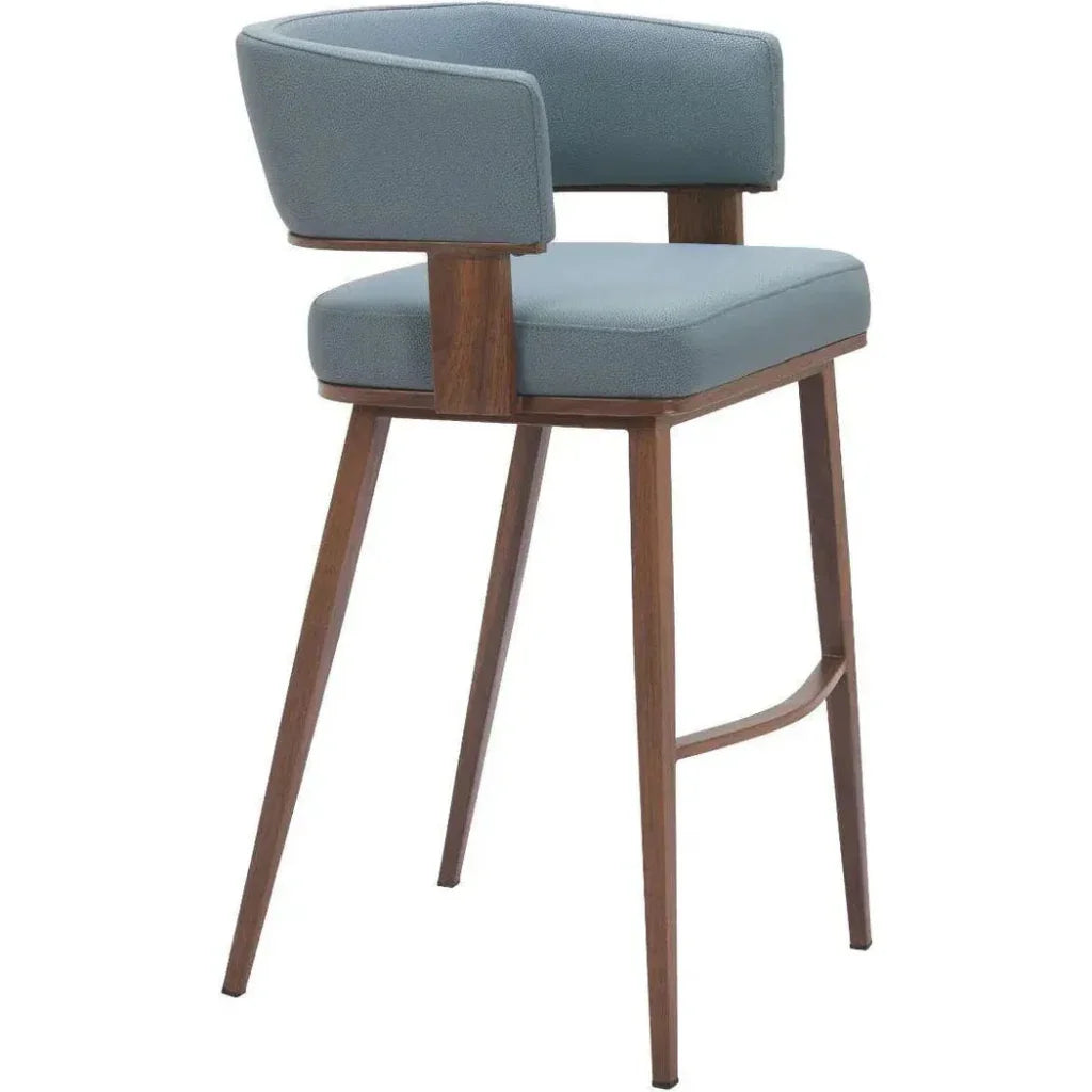 Poise Wood and Steel Blue Barstool 2PC - LOOMLAN - Zuo Modern - Bar Stools