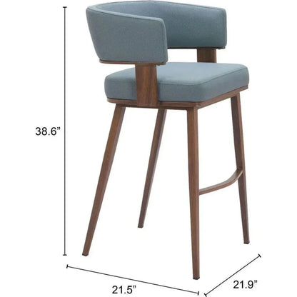 Poise Wood and Steel Blue Barstool 2PC - LOOMLAN - Zuo Modern - Bar Stools