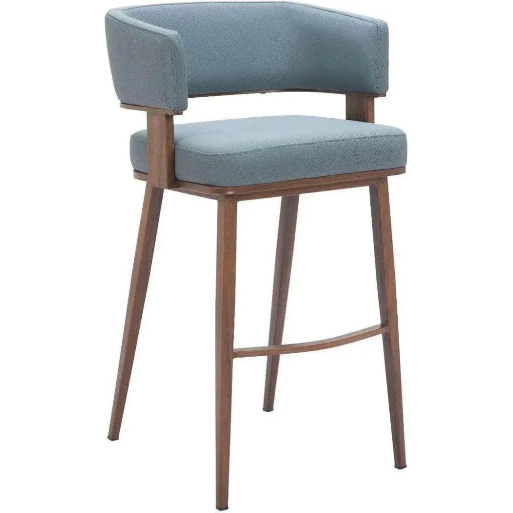 Poise Wood and Steel Blue Barstool 2PC - LOOMLAN - Zuo Modern - Bar Stools