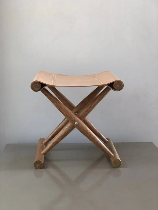 Polo X Shape Leather Stool - LOOMLAN - Peninsula Home - Poufs and Stools