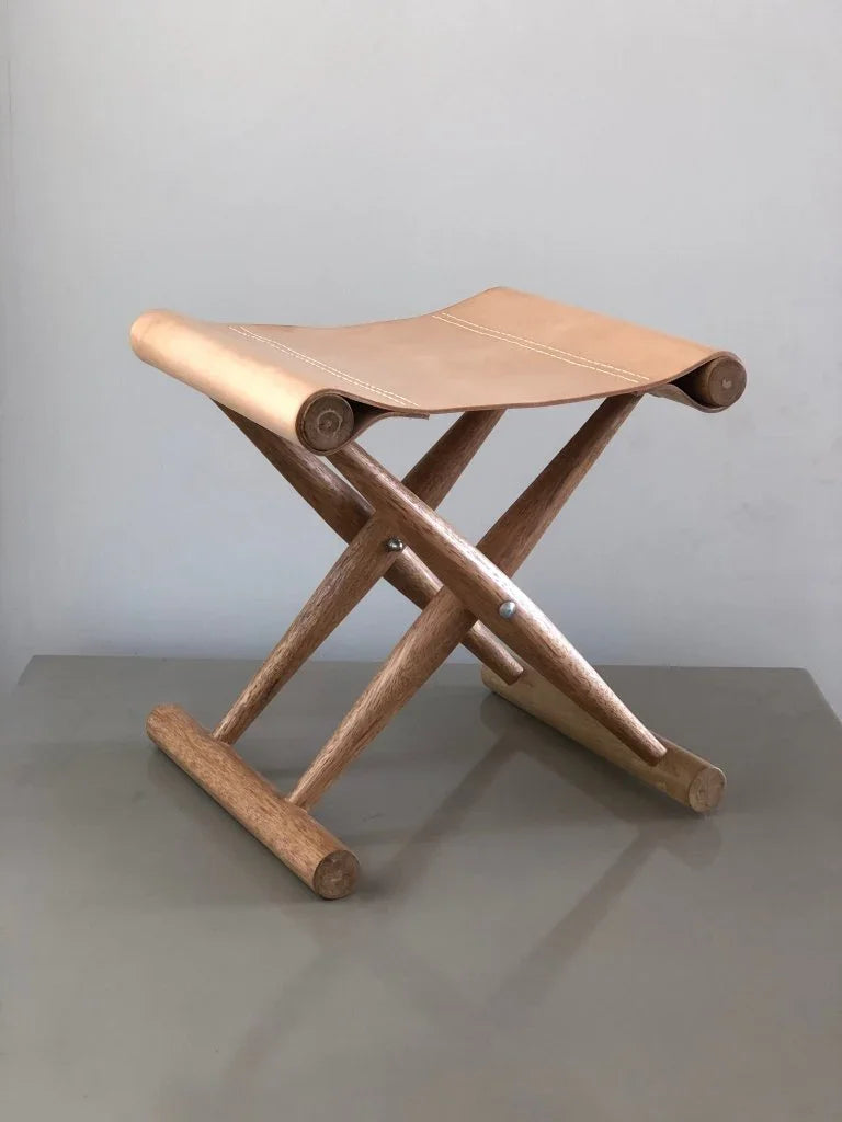 Polo X Shape Leather Stool - LOOMLAN - Peninsula Home - Poufs and Stools