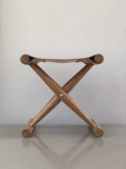 Polo X Shape Leather Stool - LOOMLAN - Peninsula Home - Poufs and Stools