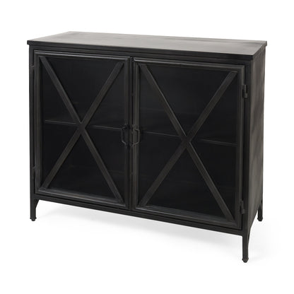 Poppy Glass Door Black Accent Cabinet