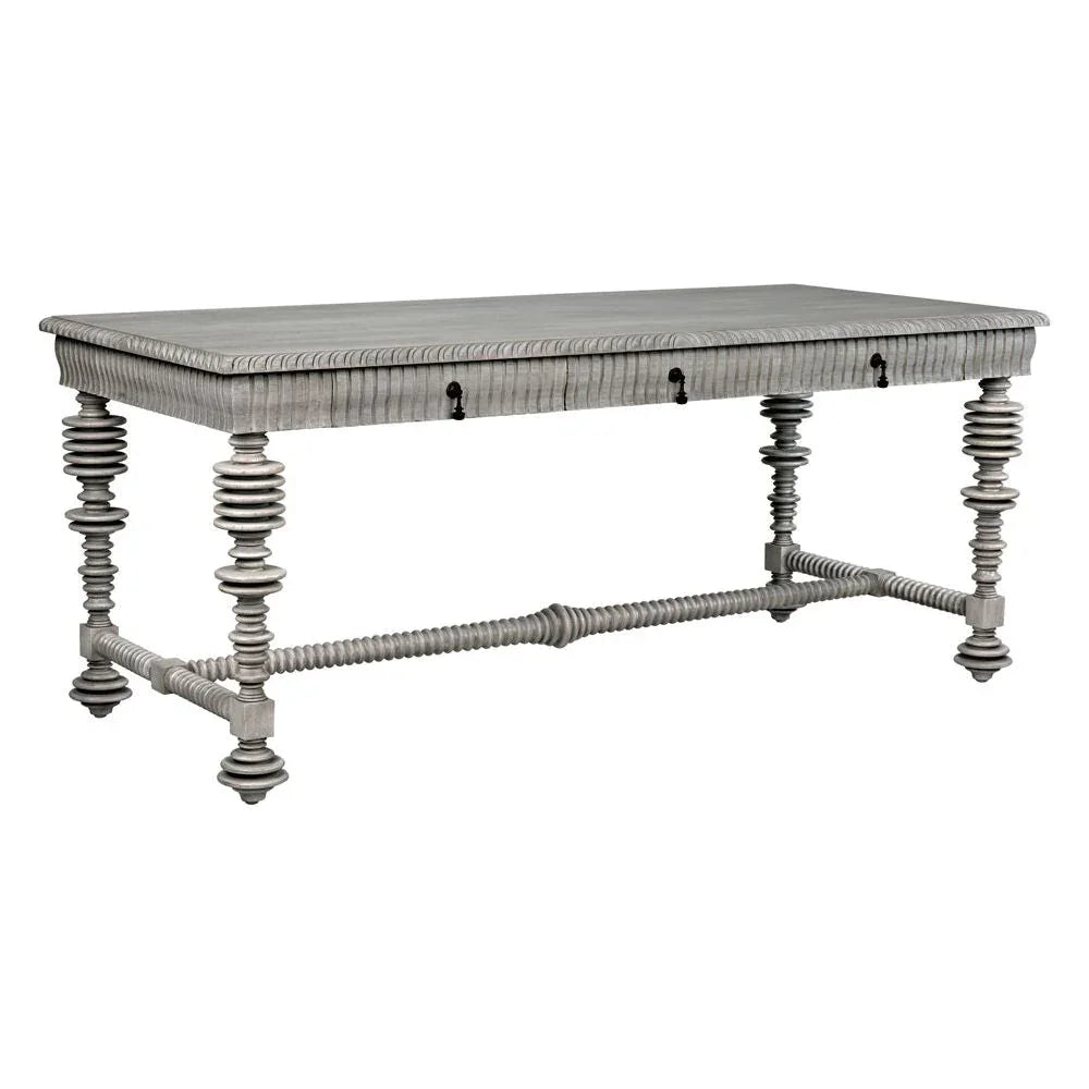 Portuguese Carved Wooden Desk-Home Office Desks-Noir-LOOMLAN