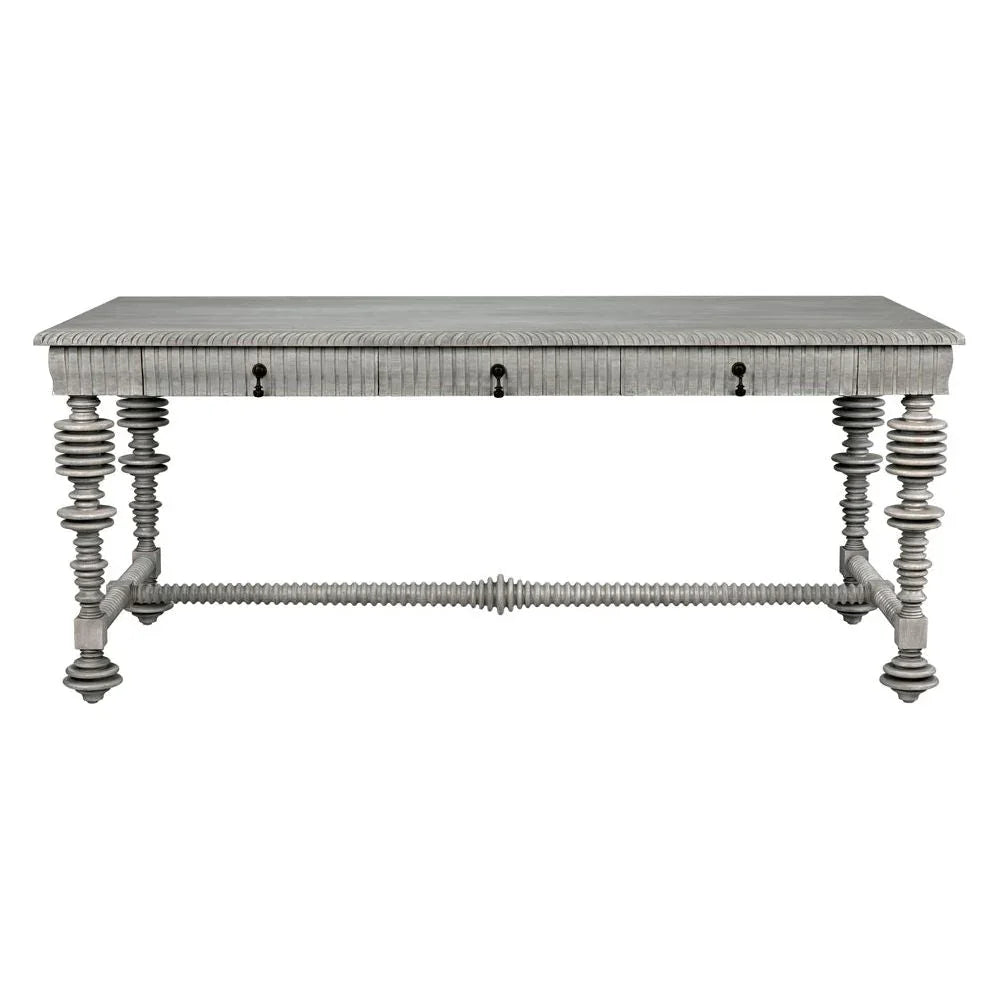 Portuguese Carved Wooden Desk-Home Office Desks-Noir-LOOMLAN