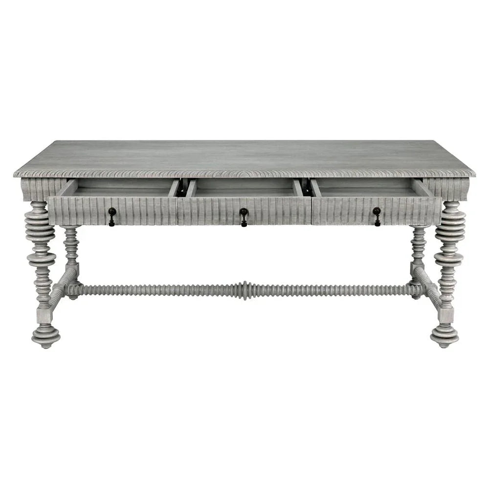 Portuguese Carved Wooden Desk-Home Office Desks-Noir-LOOMLAN