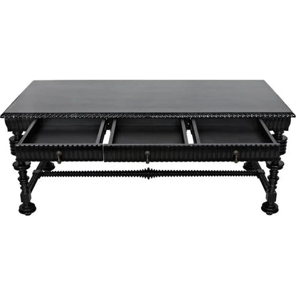 Portuguese Carved Wooden Desk-Home Office Desks-Noir-LOOMLAN