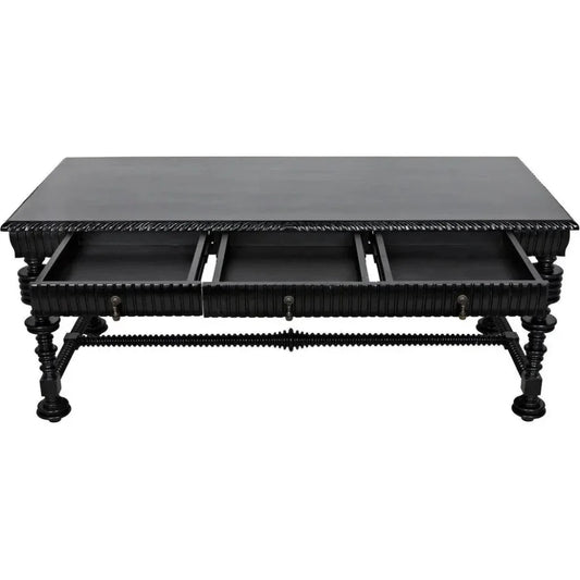 Portuguese Carved Wooden Desk-Home Office Desks-Noir-LOOMLAN