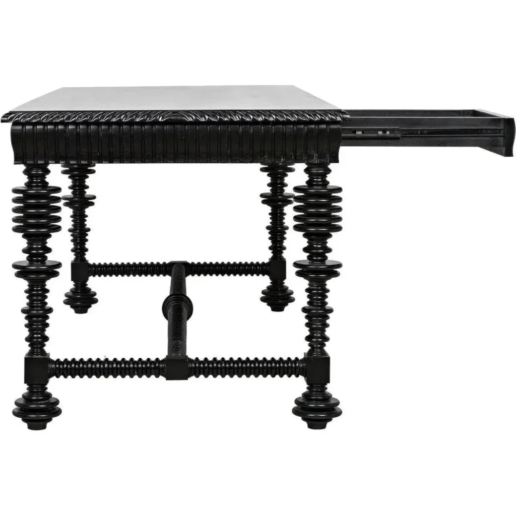 Portuguese Carved Wooden Desk-Home Office Desks-Noir-LOOMLAN