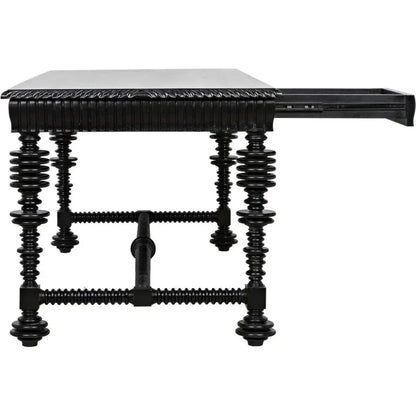 Portuguese Carved Wooden Desk-Home Office Desks-Noir-LOOMLAN