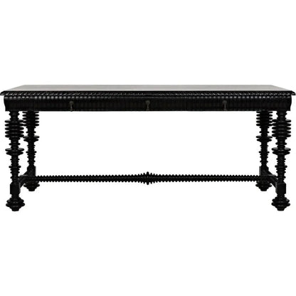Portuguese Carved Wooden Desk-Home Office Desks-Noir-Black-LOOMLAN