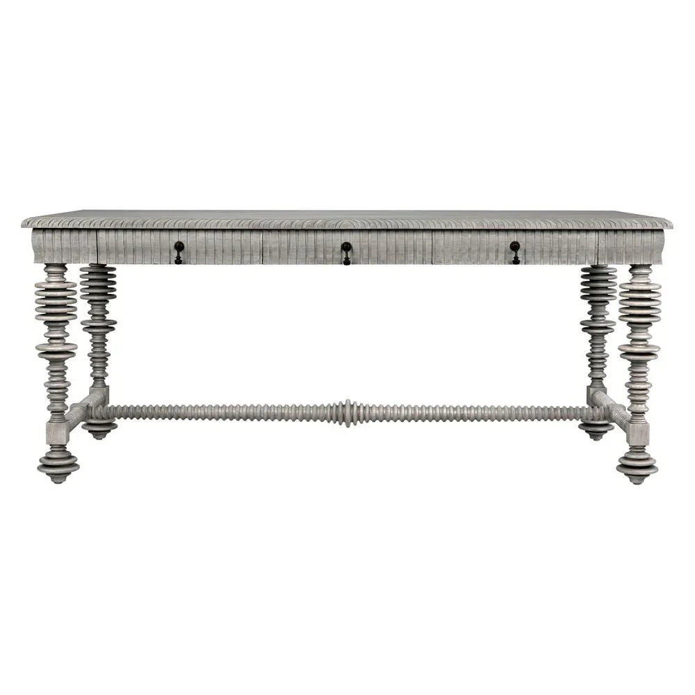 Portuguese Carved Wooden Desk-Home Office Desks-Noir-Grey-LOOMLAN