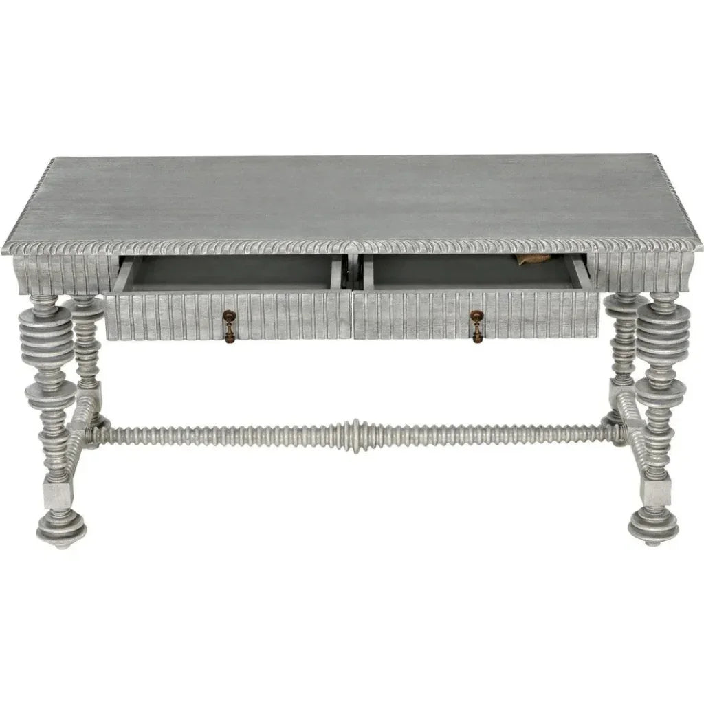 Portuguese Desk, Small Two Drawer Writing Table-Home Office Desks-Noir-LOOMLAN