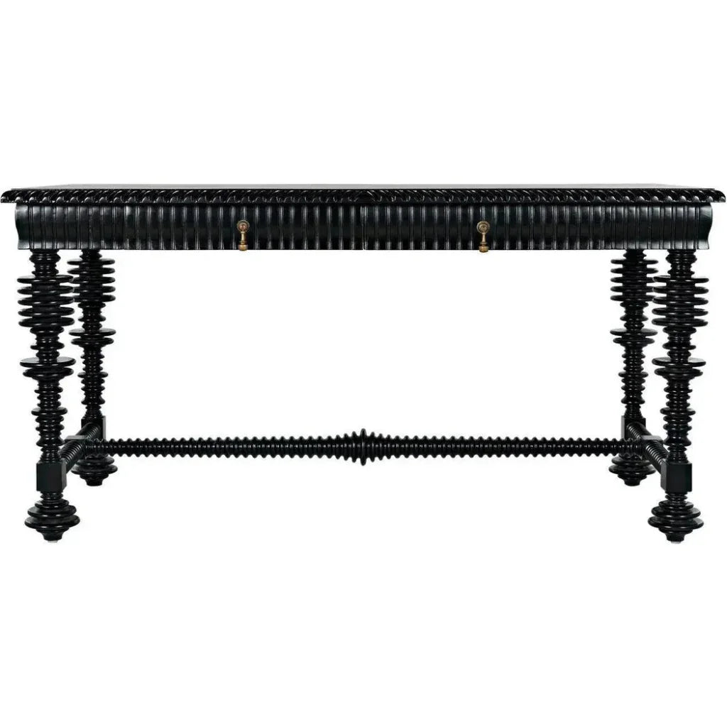 Portuguese Desk, Small Two Drawer Writing Table-Home Office Desks-Noir-LOOMLAN