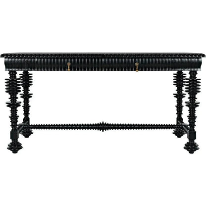 Portuguese Desk, Small Two Drawer Writing Table-Home Office Desks-Noir-LOOMLAN