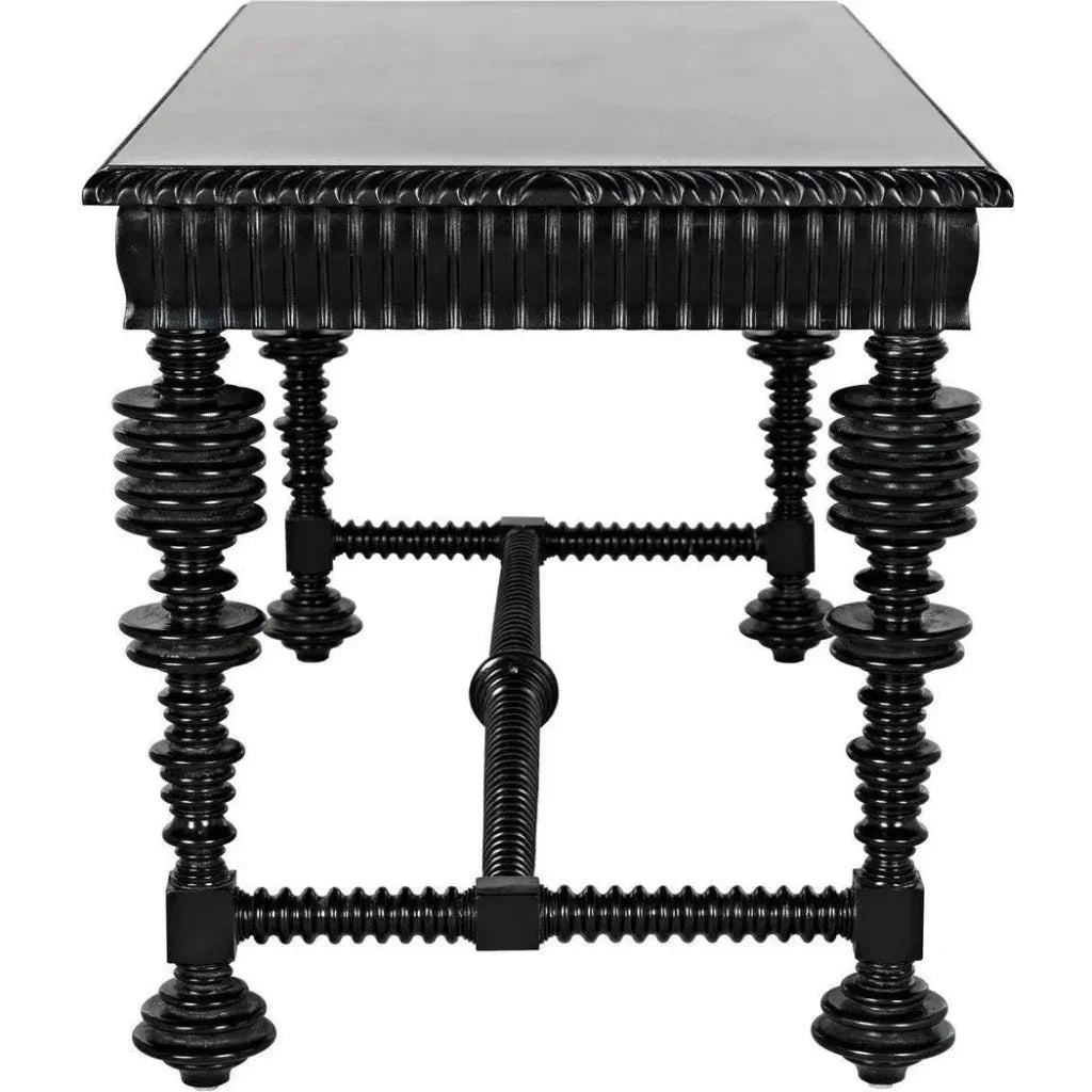 Portuguese Desk, Small Two Drawer Writing Table-Home Office Desks-Noir-LOOMLAN