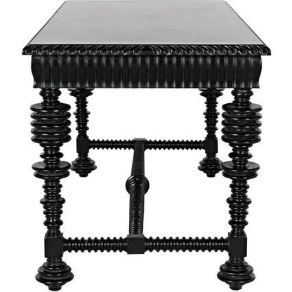 Portuguese Desk, Small Two Drawer Writing Table-Home Office Desks-Noir-LOOMLAN