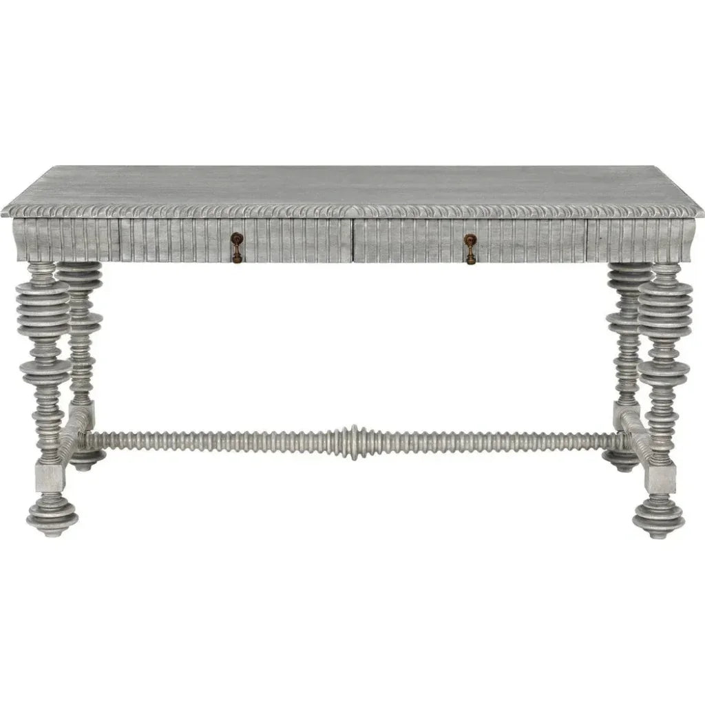 Portuguese Desk, Small Two Drawer Writing Table-Home Office Desks-Noir-Grey-LOOMLAN