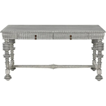 Portuguese Desk, Small Two Drawer Writing Table-Home Office Desks-Noir-Grey-LOOMLAN