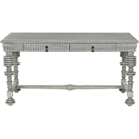 Portuguese Desk, Small Two Drawer Writing Table-Home Office Desks-Noir-Grey-LOOMLAN