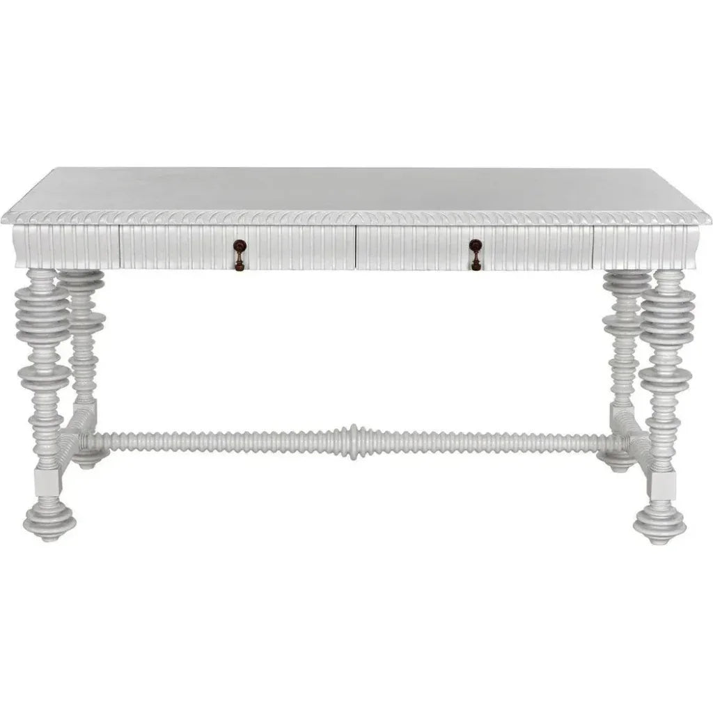 Portuguese Desk, Small Two Drawer Writing Table-Home Office Desks-Noir-White-LOOMLAN