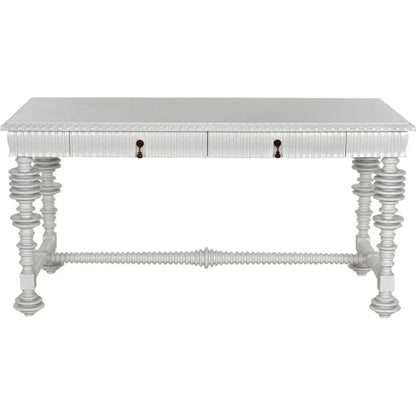 Portuguese Desk, Small Two Drawer Writing Table-Home Office Desks-Noir-White-LOOMLAN