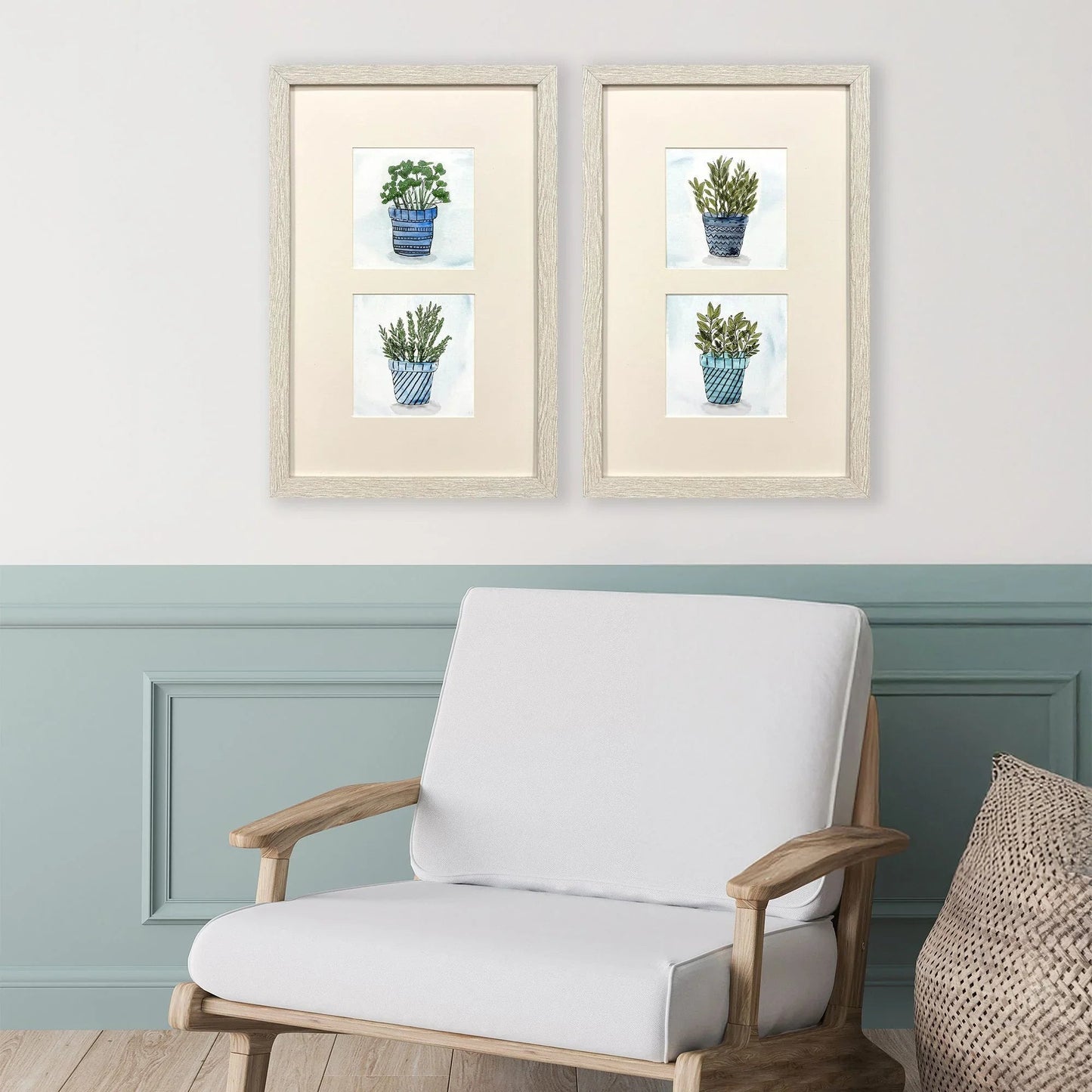 Pot of Herbs Blue Framed Wall Art 2PC