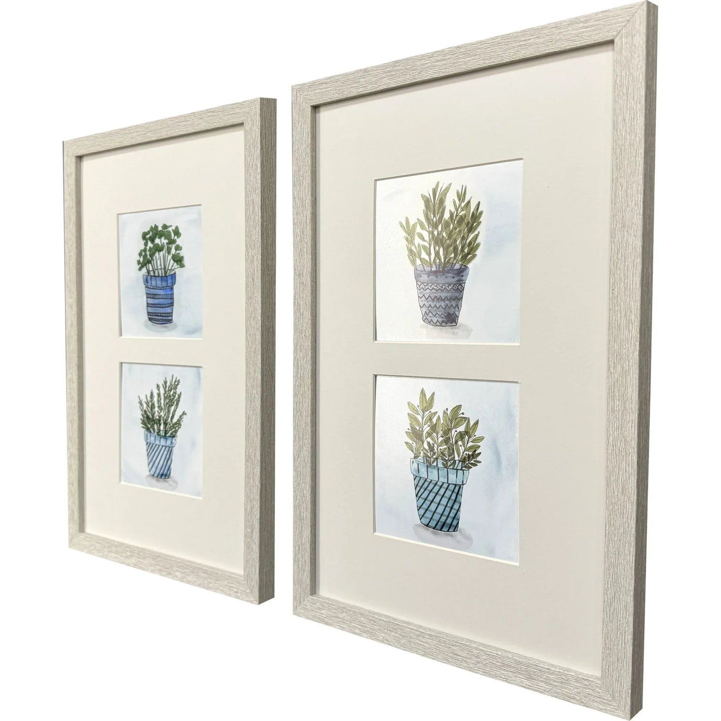 Pot of Herbs Blue Framed Wall Art 2PC