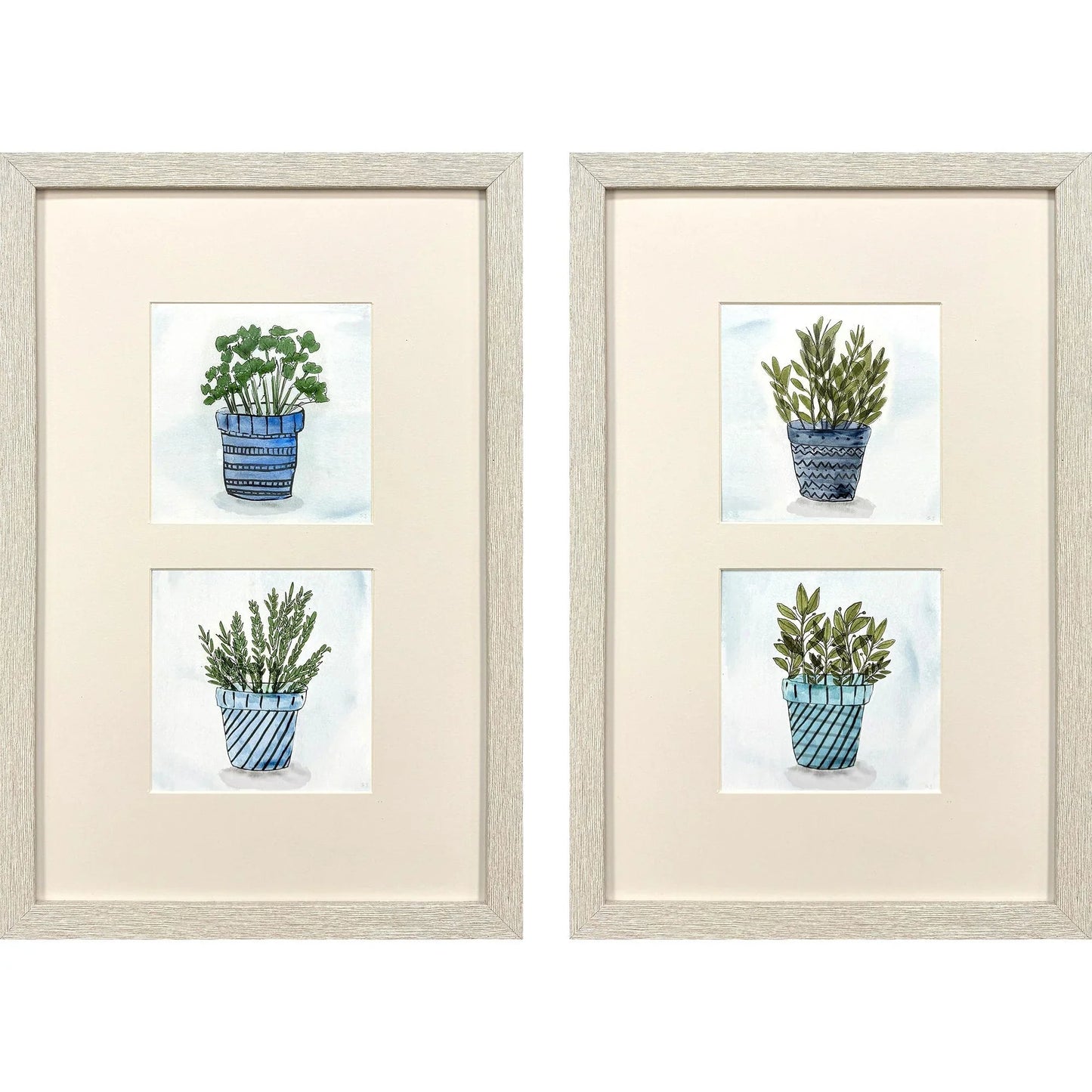 Pot of Herbs Blue Framed Wall Art 2PC