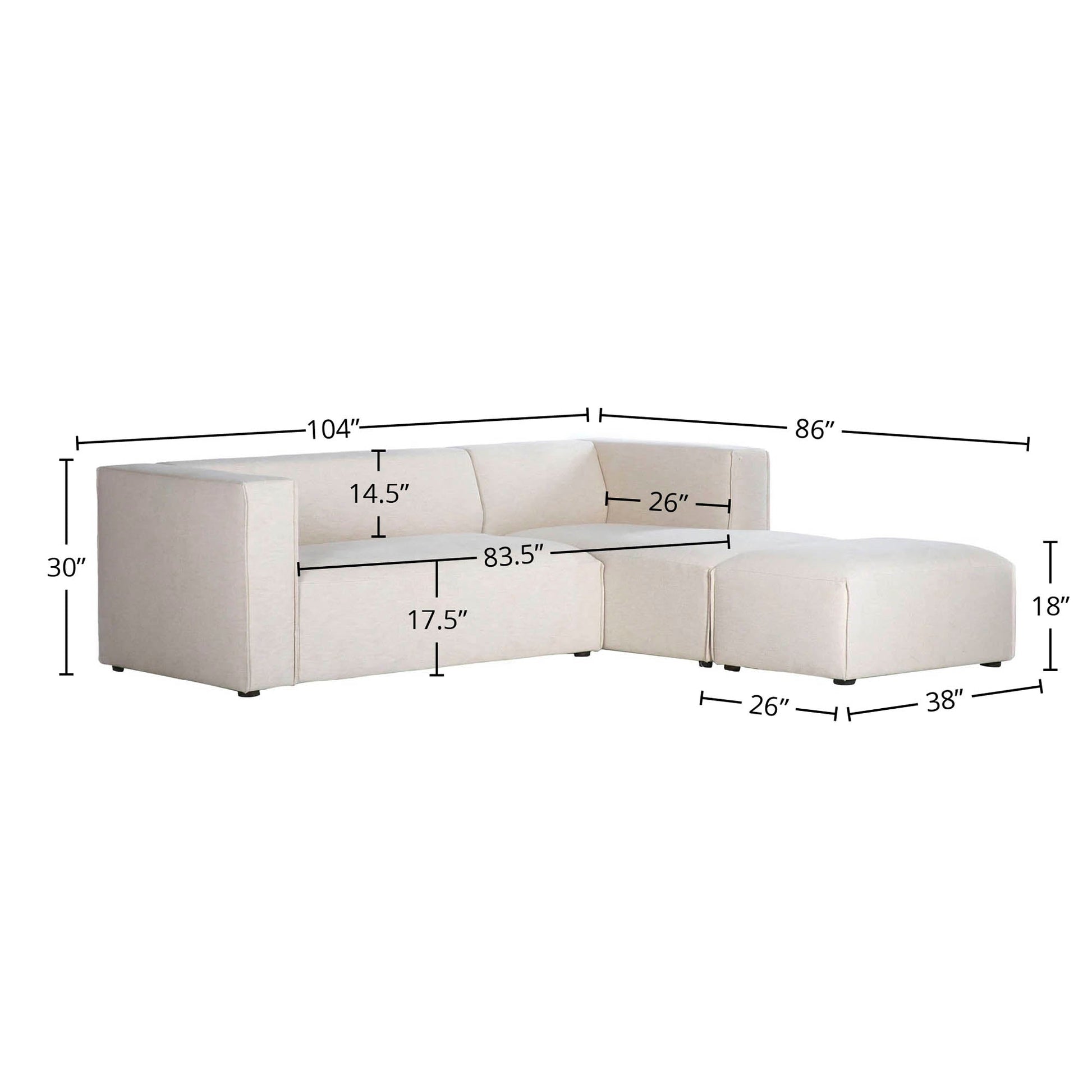 Premium Small White Modular Sectional with Ottoman-Modular Sofas-LH Imports-LOOMLAN