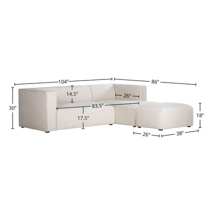 Premium Small White Modular Sectional with Ottoman-Modular Sofas-LH Imports-LOOMLAN