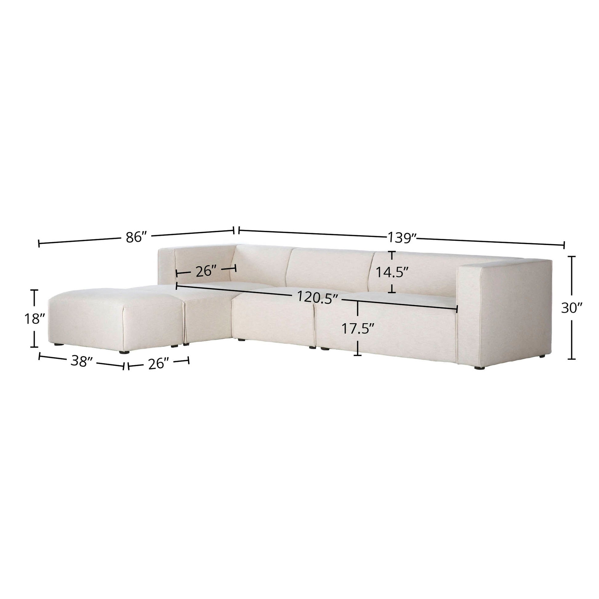 Premium White Modular Sectional with Ottoman-Modular Sofas-LH Imports-LOOMLAN