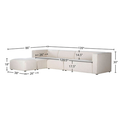 Premium White Modular Sectional with Ottoman-Modular Sofas-LH Imports-LOOMLAN
