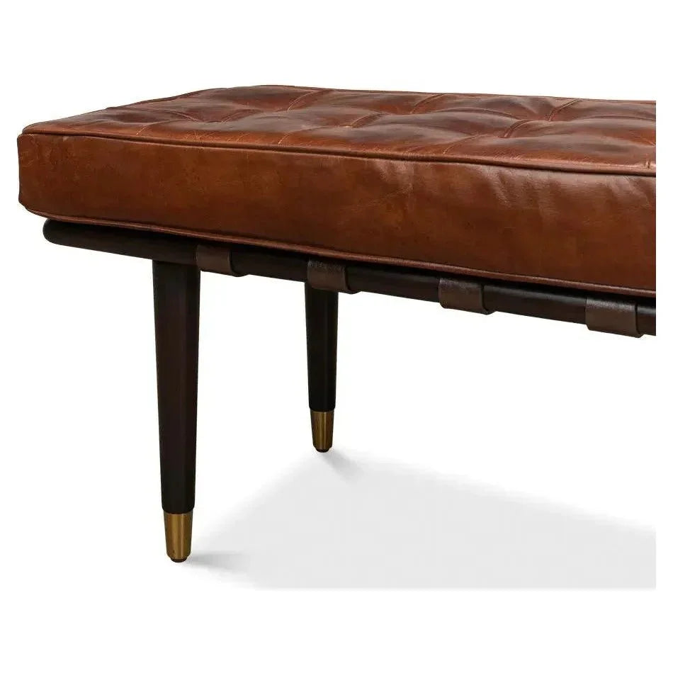 Prince Albert Bench Natural Leather - LOOMLAN - Sarreid - Bedroom Benches