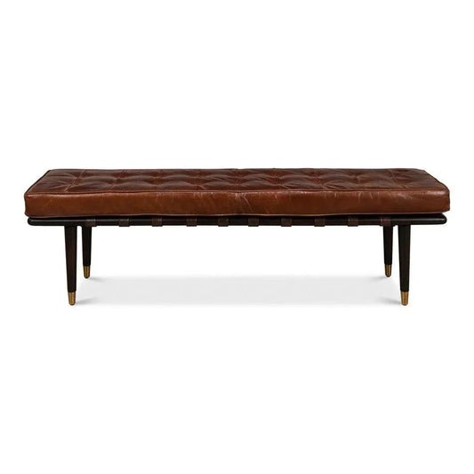 Prince Albert Bench Natural Leather - LOOMLAN - Sarreid - Bedroom Benches