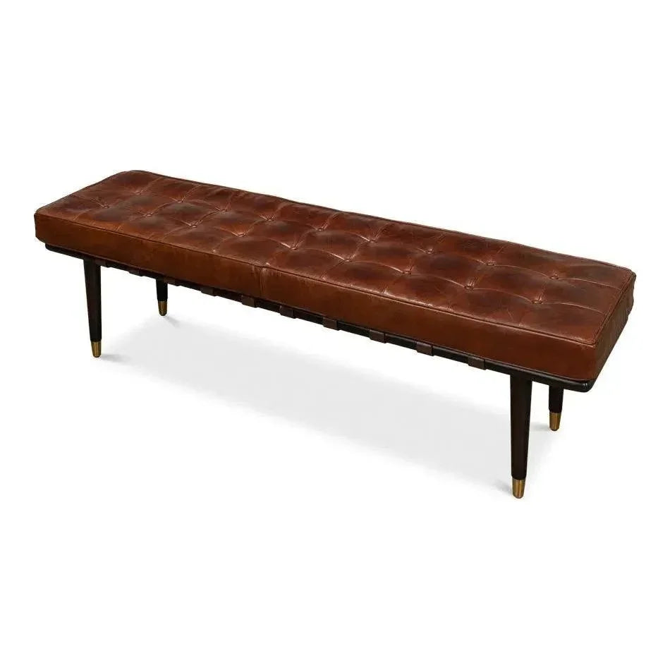 Prince Albert Bench Natural Leather - LOOMLAN - Sarreid - Bedroom Benches