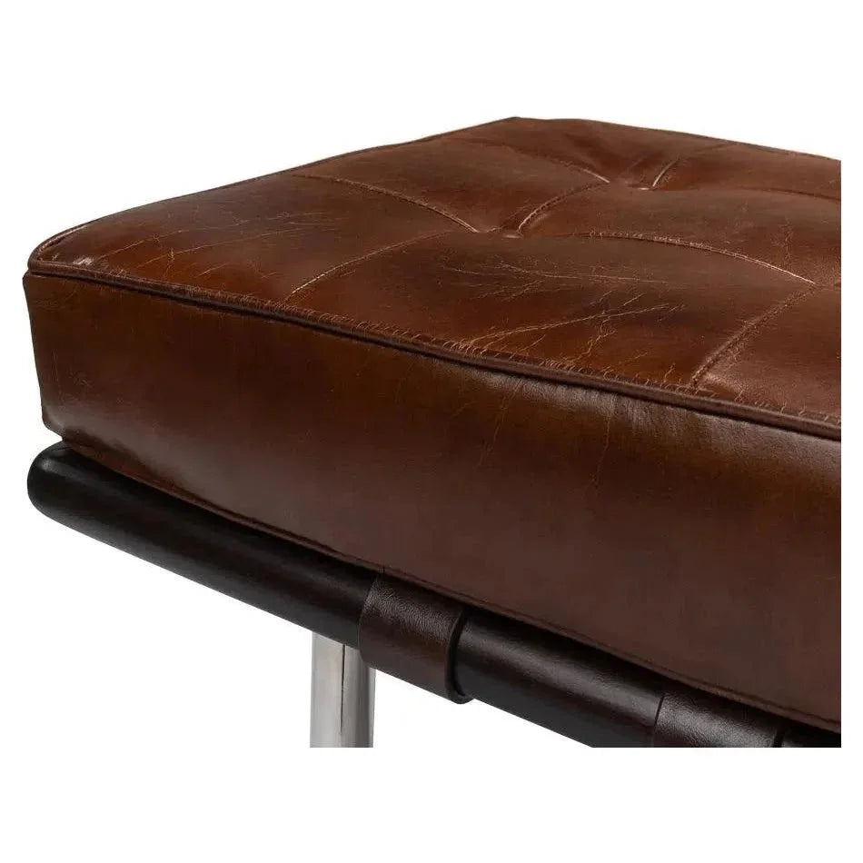 Prince Albert Bench Vintage Havana Leather - LOOMLAN - Sarreid - Bedroom Benches