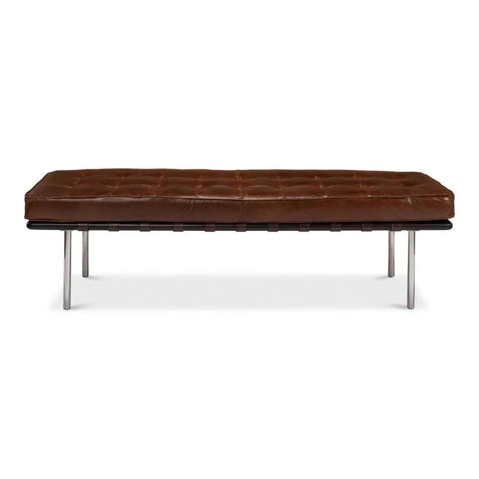 Prince Albert Bench Vintage Havana Leather - LOOMLAN - Sarreid - Bedroom Benches