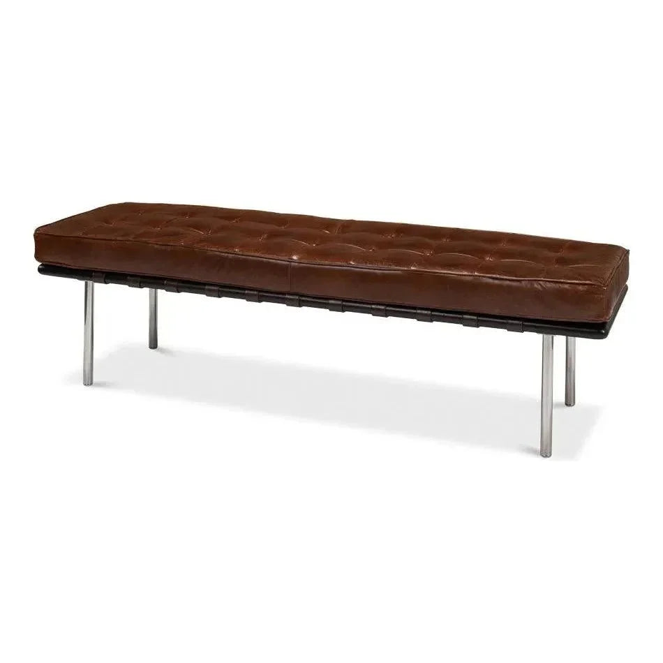Prince Albert Bench Vintage Havana Leather - LOOMLAN - Sarreid - Bedroom Benches