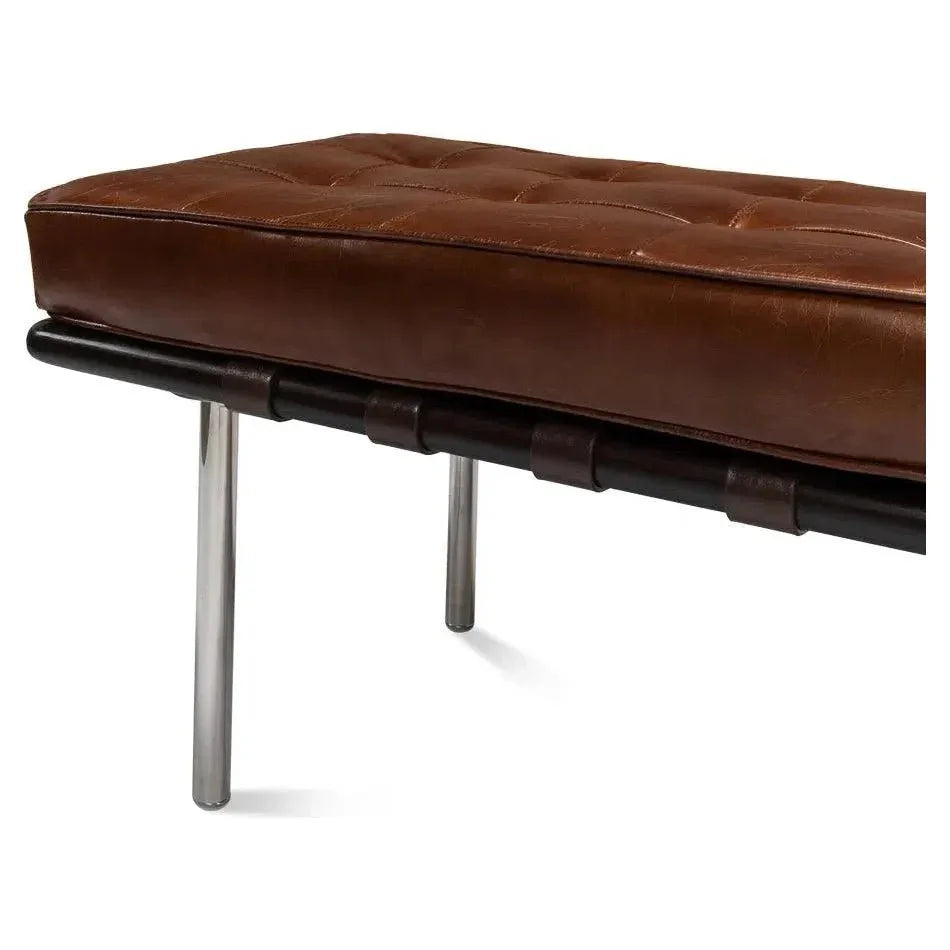 Prince Albert Bench Vintage Havana Leather - LOOMLAN - Sarreid - Bedroom Benches