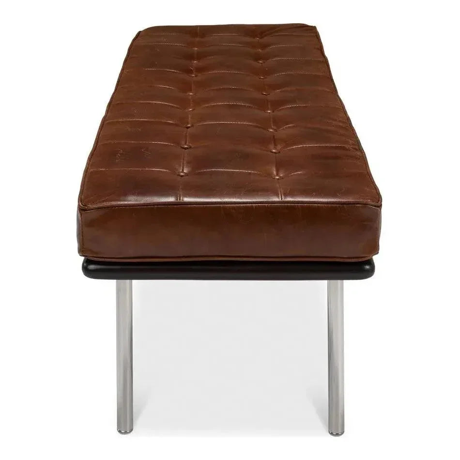 Prince Albert Bench Vintage Havana Leather - LOOMLAN - Sarreid - Bedroom Benches