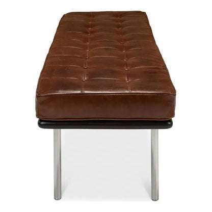 Prince Albert Bench Vintage Havana Leather - LOOMLAN - Sarreid - Bedroom Benches